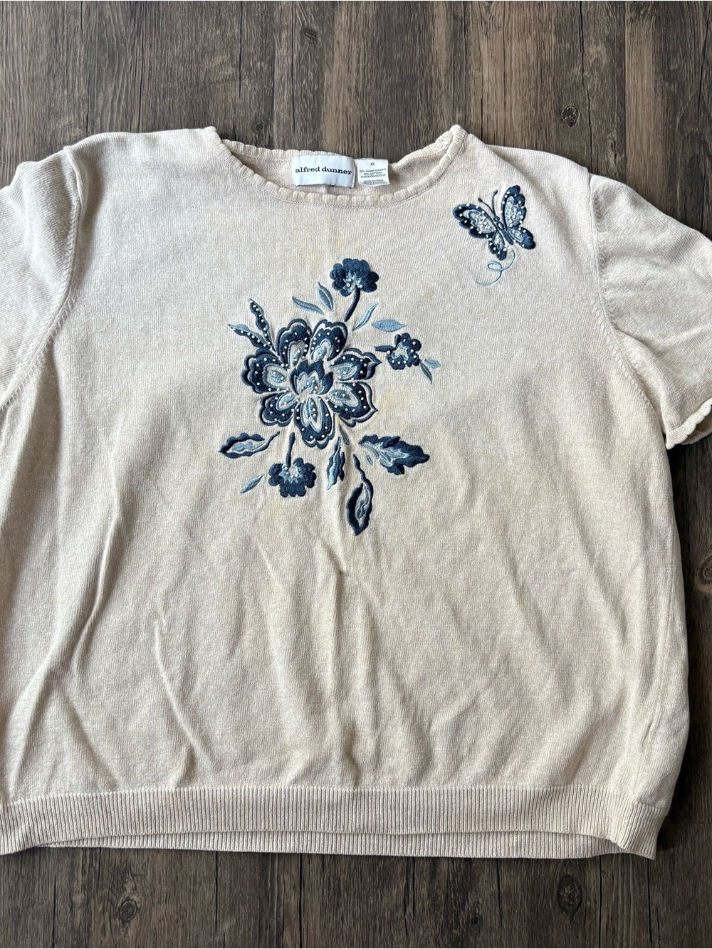 Alfred Dunner Women’s Pullover floral embroidered granny sweater XL cottagecore